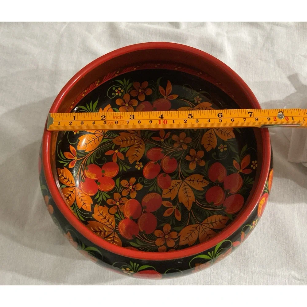 Vintage Russian Khokhloma Lacquer Wooden 8.5